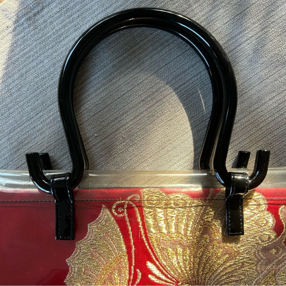Vintage Clear Vinyl Handbag with Red & Gold Brocade Insert – Y2K / Late 90s - Picture 3 of 15